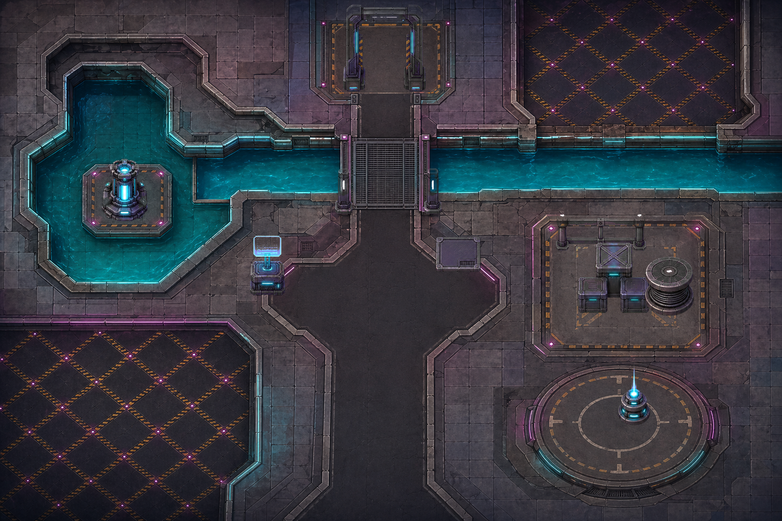 https://github.com/0x0funky/agent-sprite-forge/blob/HEAD/Layered cyberpunk canal map with y-sorted props