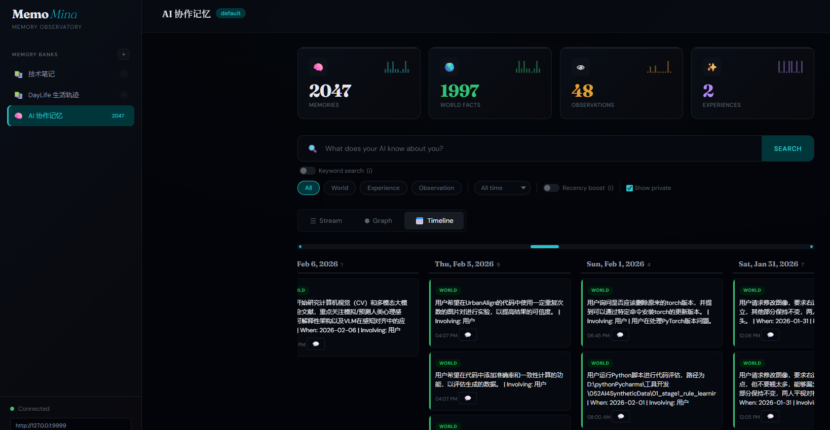https://github.com/24kchengYe/MemoMind/blob/HEAD/Timeline view of AI conversation memories across months