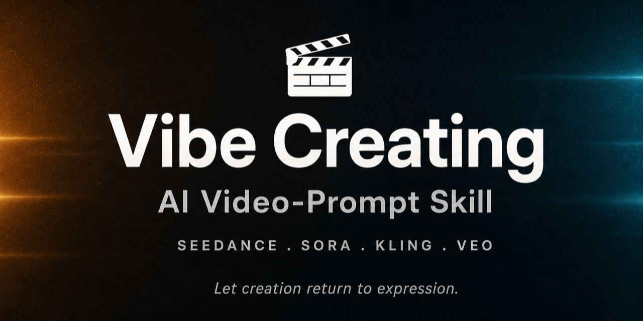 https://github.com/Alisa0808/vibe-creating-skill/blob/HEAD/Vibe Creating — an open-source AI video-prompt skill for Seedance, Sora, Kling and Veo