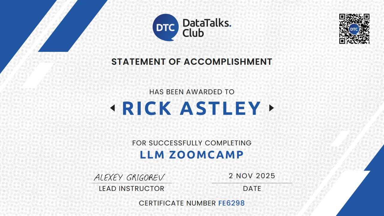 https://github.com/DataTalksClub/llm-zoomcamp/blob/HEAD/LLM Zoomcamp certificate of completion awarded after finishing the final project and peer reviews