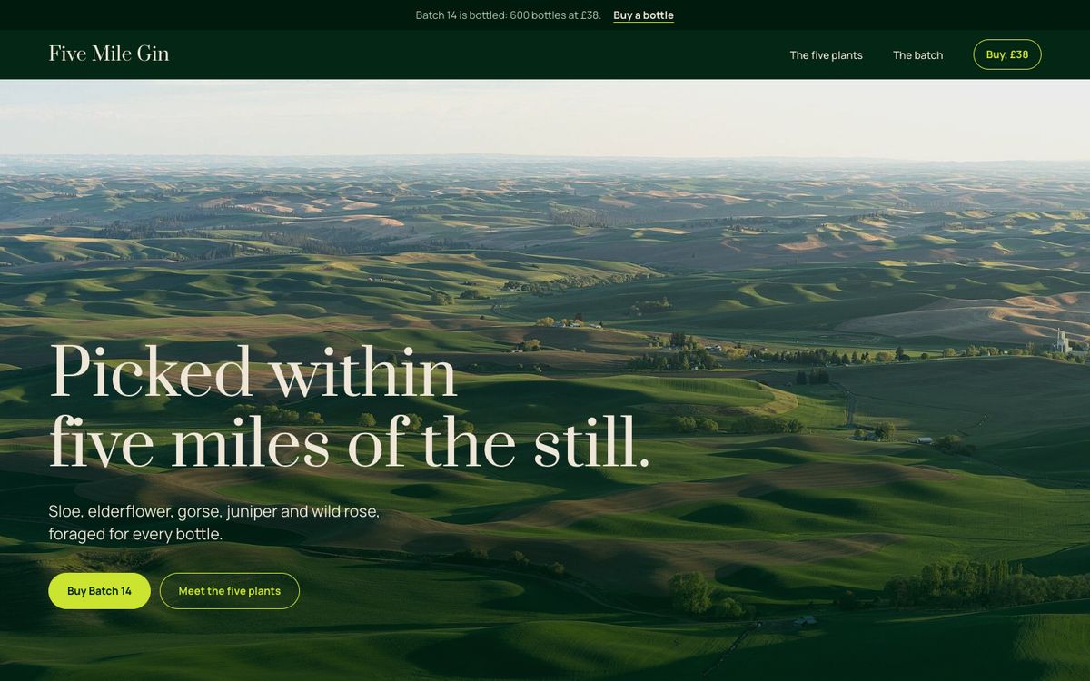 https://github.com/Nutlope/hallmark/blob/HEAD/Hedgerow theme: Five Mile Gin, a distillery