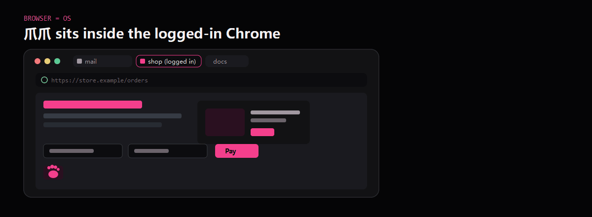 https://github.com/Player-YN/PawWork_ZhuaZhua/blob/HEAD/Logged-in Chrome shop tab as the machine. The 爪爪 side panel docks onto it after you load this folder unpacked.