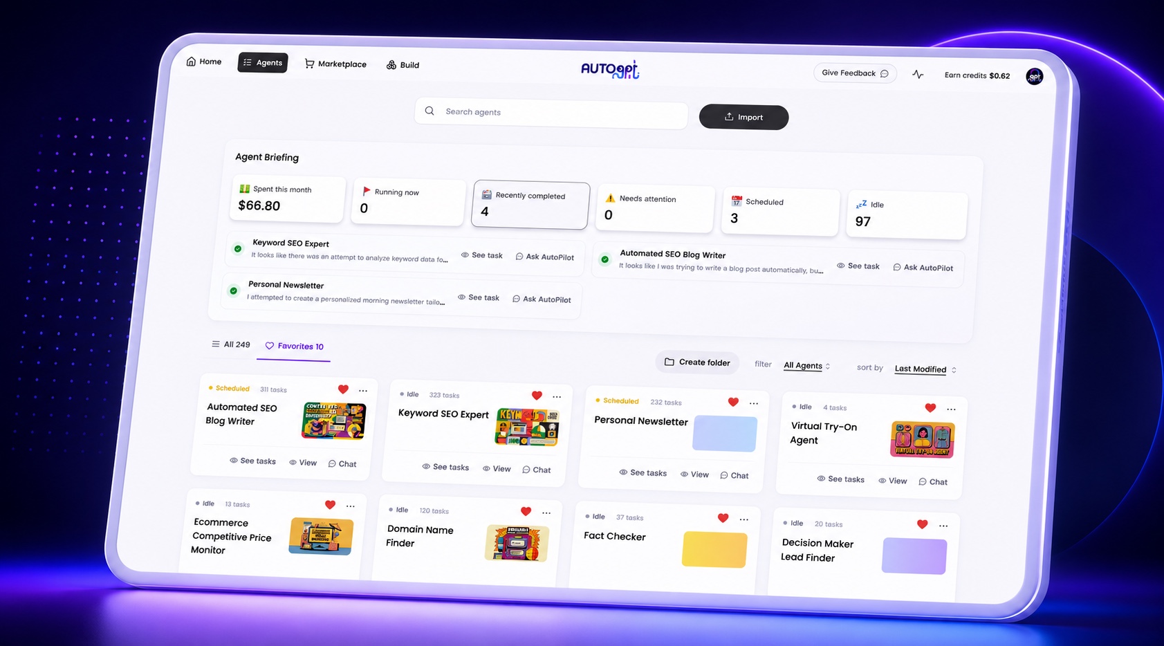 https://github.com/Significant-Gravitas/AutoGPT/blob/HEAD/Agents dashboard showing statuses, runs, and costs