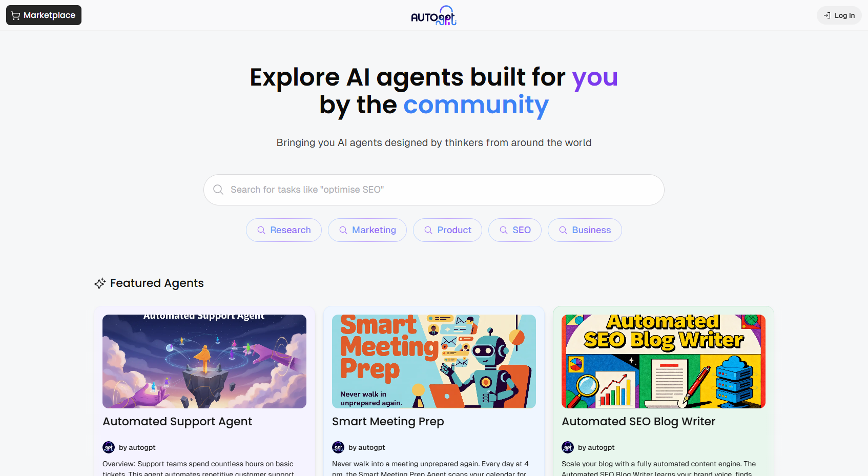 https://github.com/Significant-Gravitas/AutoGPT/blob/HEAD/AutoGPT Marketplace showing ready-made community agents