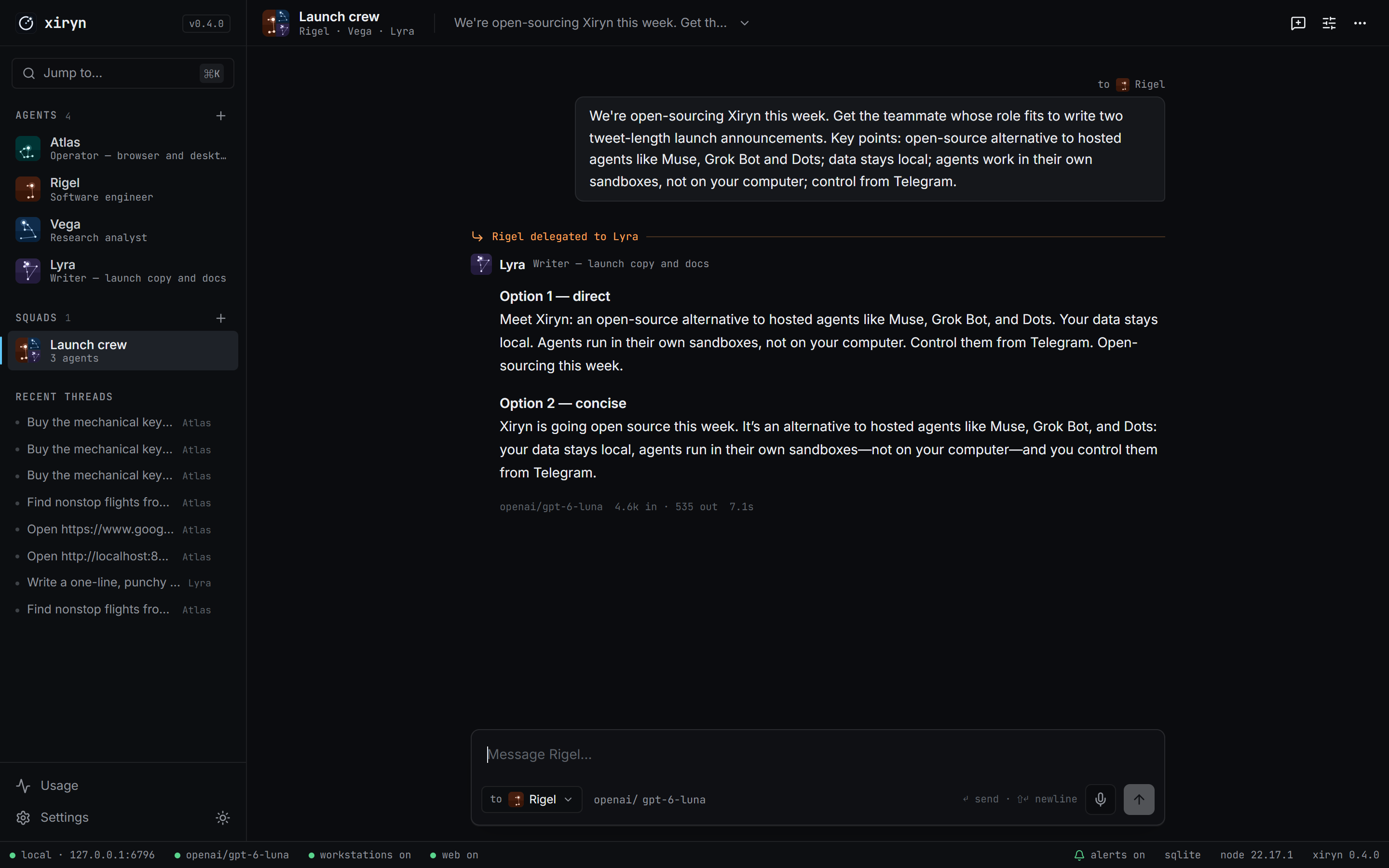 https://github.com/SouravBeraAkaSpeed/xiryn/blob/HEAD/In a squad, the engineer delegates a writing task to the writer agent