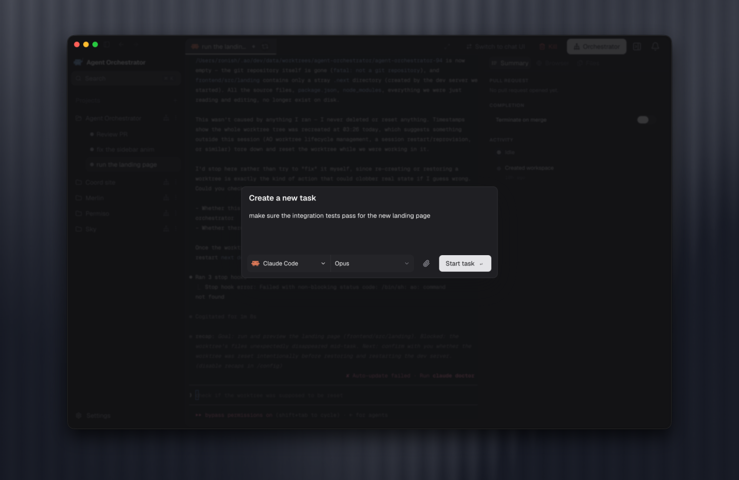 https://github.com/Untrivial-ai/agent-orchestrator/blob/HEAD/Create a new task in Agent Orchestrator with an agent and model selected