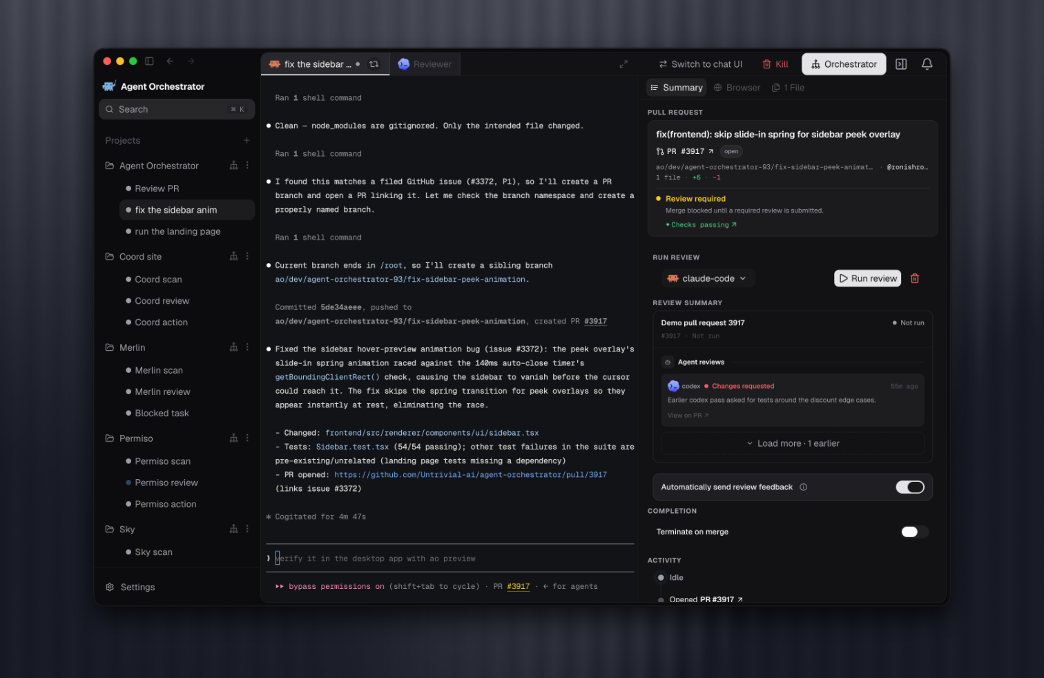 https://github.com/Untrivial-ai/agent-orchestrator/blob/HEAD/Worker session with pull request, CI, and agent review state in Agent Orchestrator