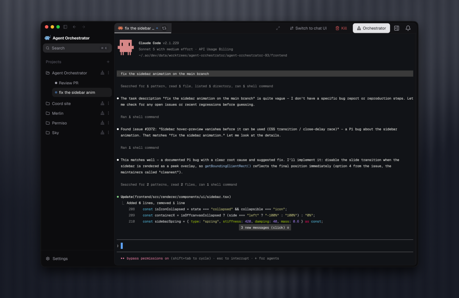 https://github.com/Untrivial-ai/agent-orchestrator/blob/HEAD/Agent Orchestrator workspace showing a coding agent's native terminal UI