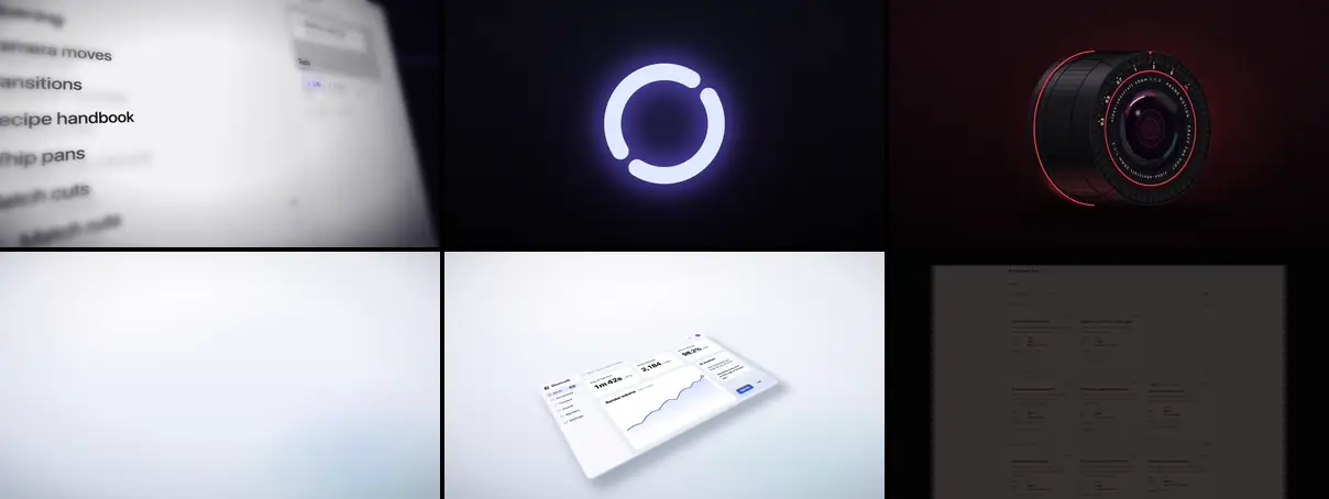 https://github.com/Vincentwei1021/video-shotcraft/blob/HEAD/Six Gallery shots, left to right, top to bottom: graze-face-tour, logo-shrink-wordmark-lockup, panel-grid-moves, product-card-progressive-assemble, space-camera-moves · exploded-view, spotlight-hero-card