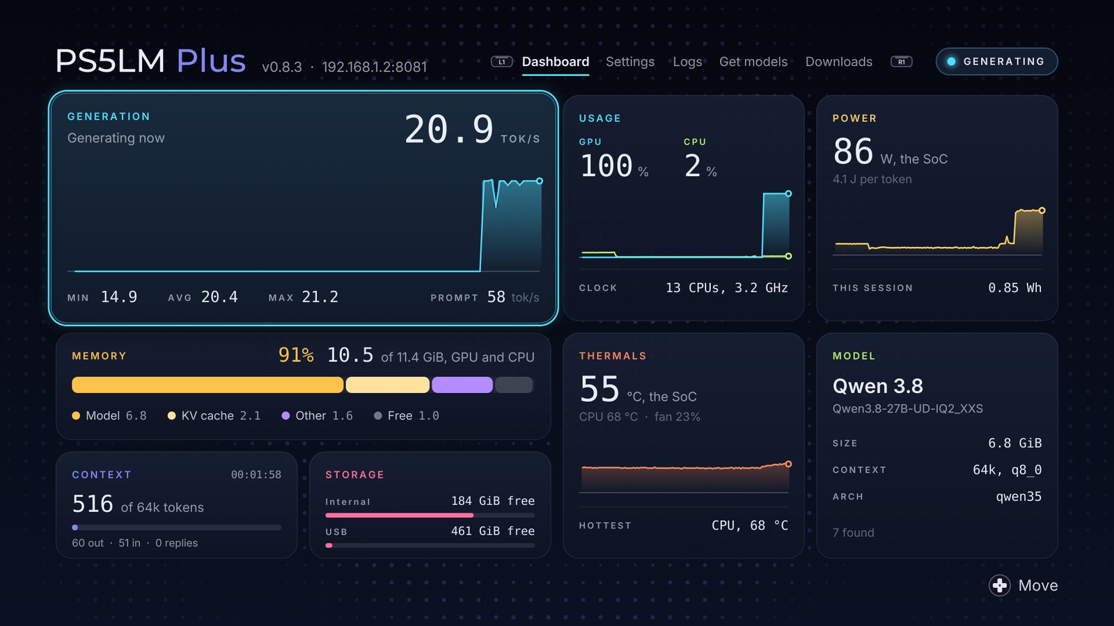 https://github.com/abhi245y/PS5LM-Plus/blob/HEAD/The PS5LM Plus dashboard on the TV while Qwen 3.8 27B generates at 20.9 tok/s