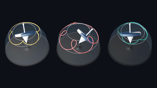 https://github.com/academa-labs/manimgx/blob/HEAD/Three spinning tops precess and nod as their axes trace curves on glass spheres