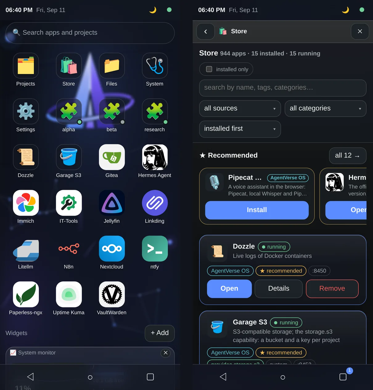 https://github.com/agentverse-os/AgentVerse-OS/blob/HEAD/Phone: home screen with apps and projects, the Store window