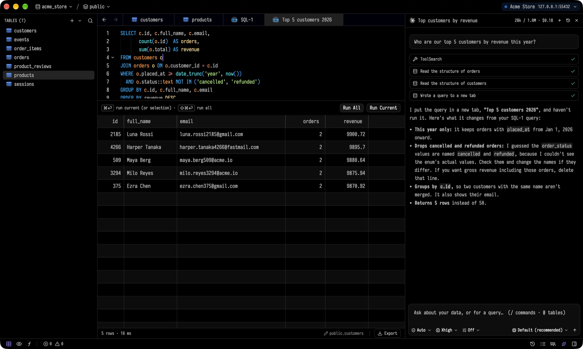 https://github.com/alpcanaydin/tusk/blob/HEAD/Tusk: SQL editor with results and the AI panel
