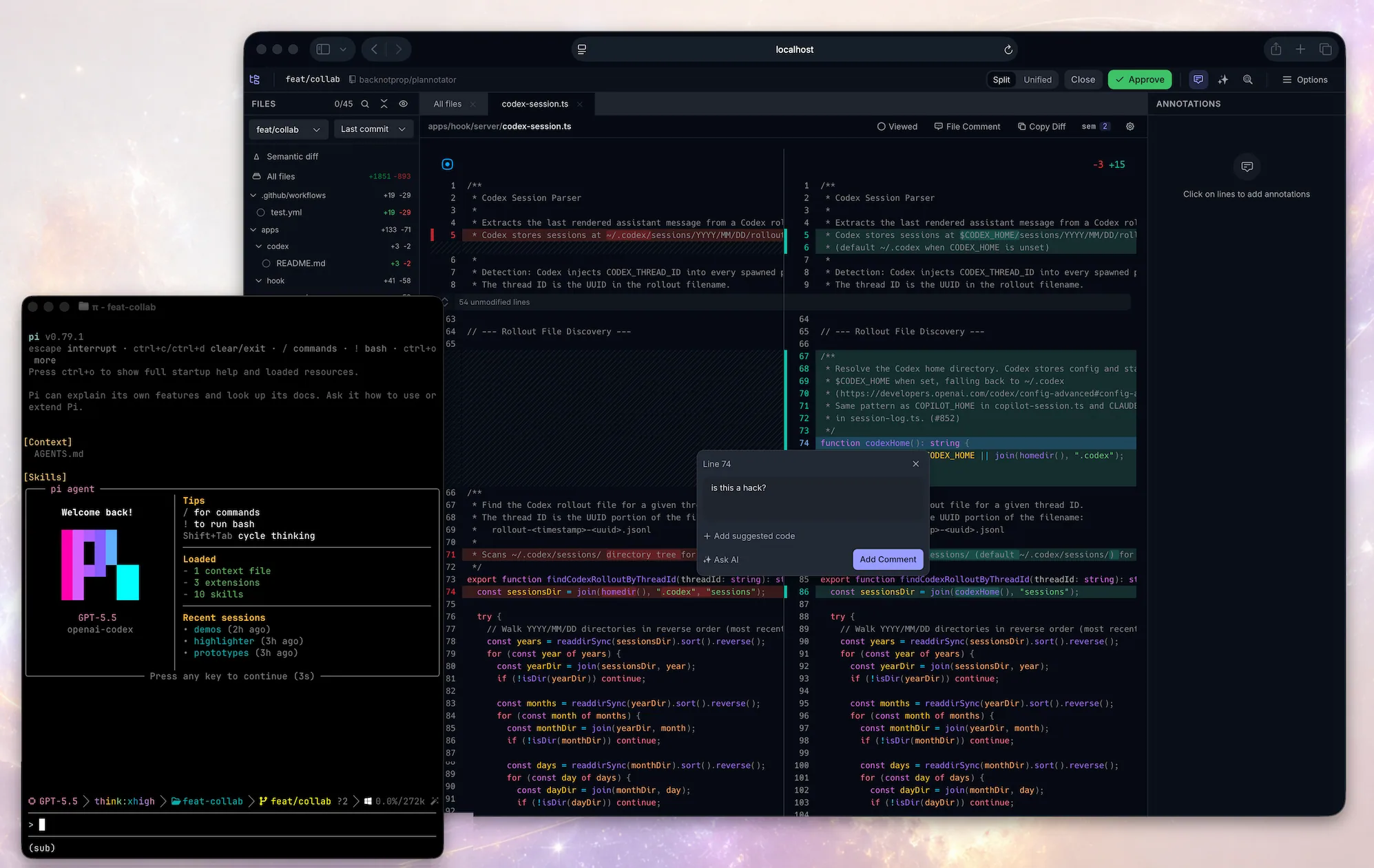 https://github.com/backnotprop/plannotator/blob/HEAD/Code review with file tree and side-by-side diff