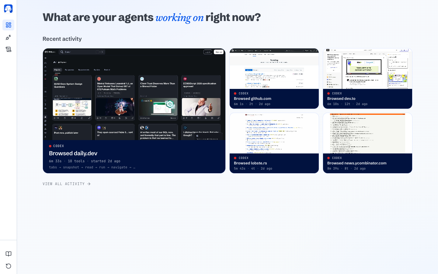 https://github.com/browseros-ai/BrowserOS/blob/HEAD/BrowserOS neo dashboard showing agent sessions and recent activity
