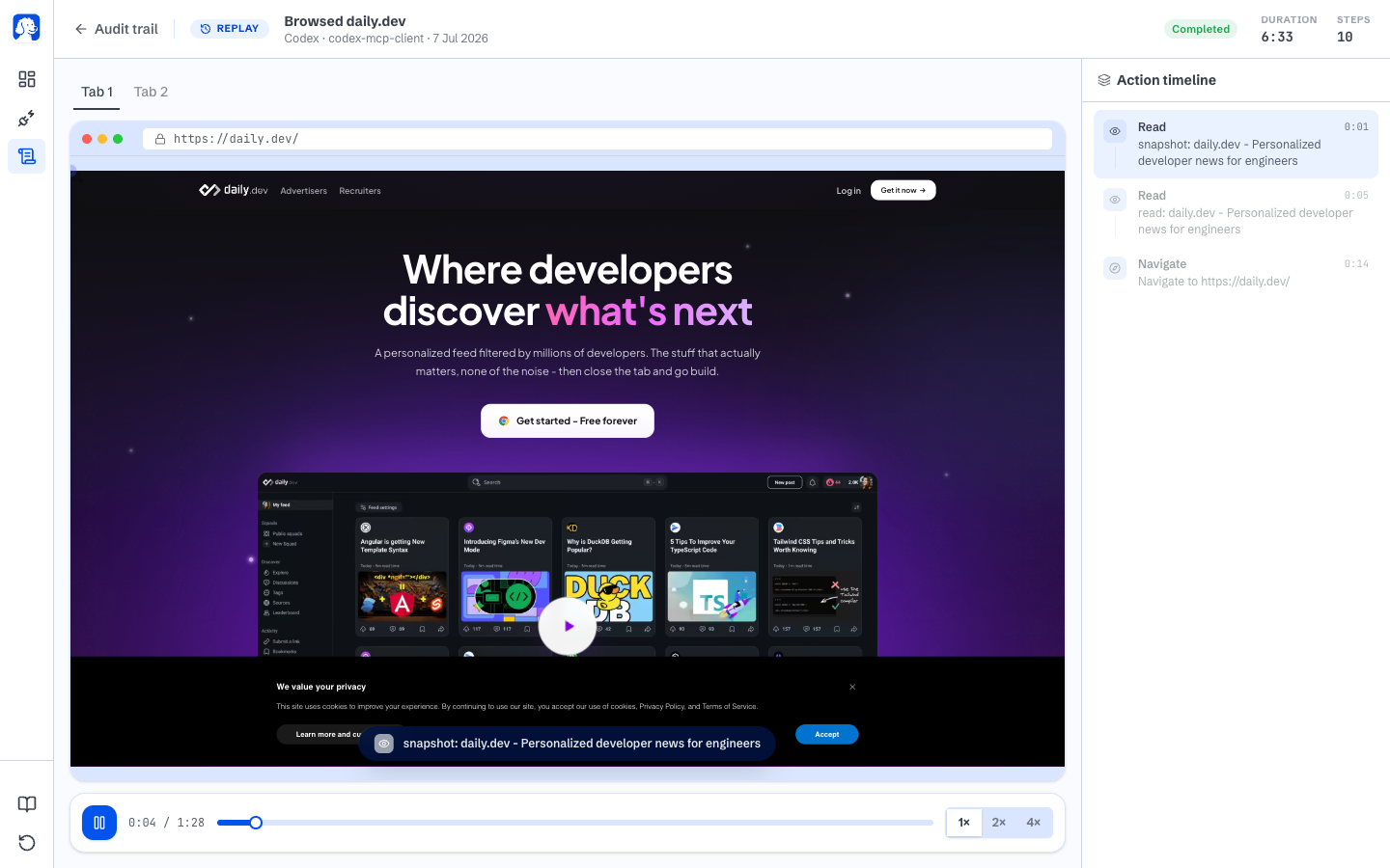 https://github.com/browseros-ai/BrowserOS/blob/HEAD/BrowserOS neo replay view with video scrubber and action timeline