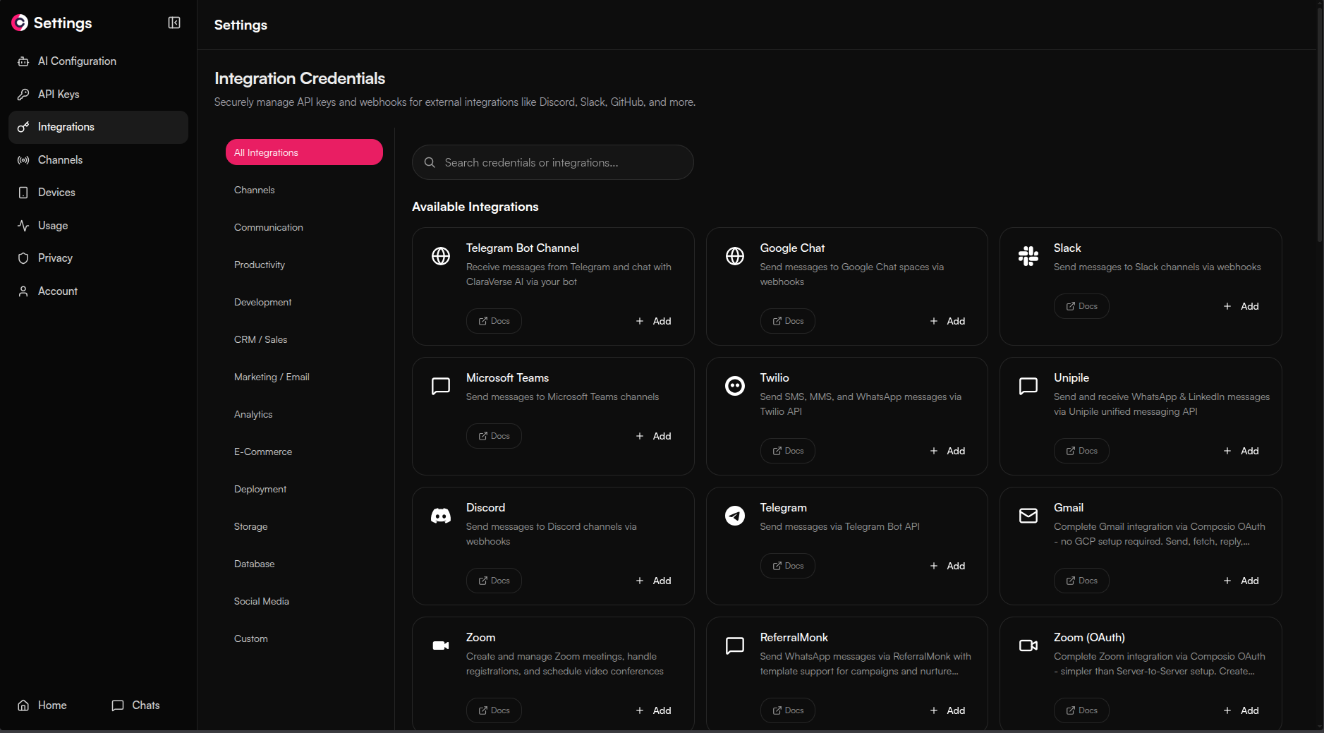 https://github.com/claraverse-space/ClaraVerse/blob/HEAD/150+ Integrations