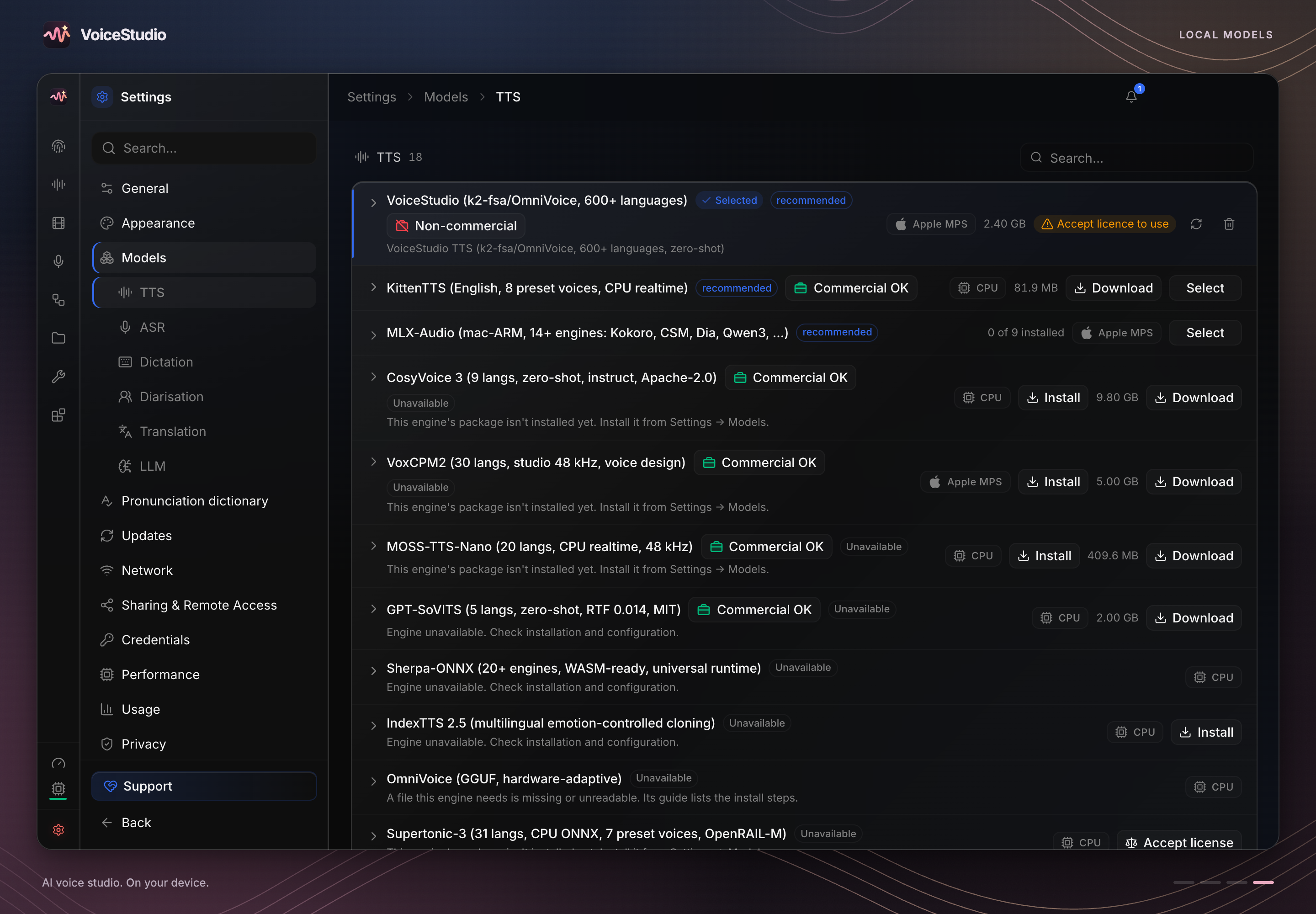 https://github.com/debpalash/VoiceStudio/blob/HEAD/Install and manage local speech models