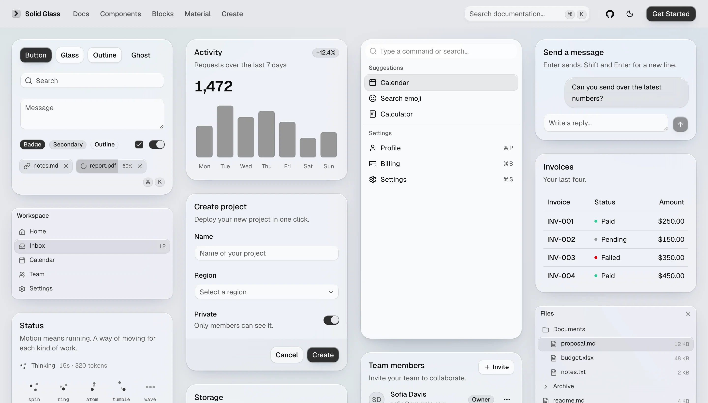 The components in the light theme