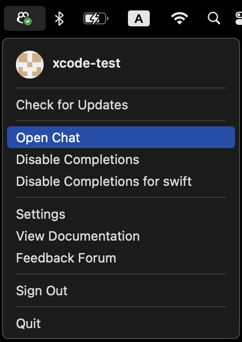https://github.com/github/CopilotForXcode/blob/HEAD/Screenshot of GitHub Copilot menu item