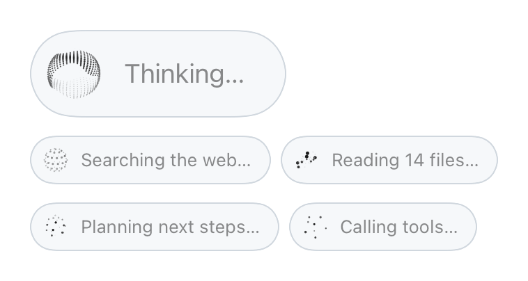 https://github.com/haplollc/ThinkingOrbs/blob/HEAD/A Thinking pill and four status chips, their text shimmering