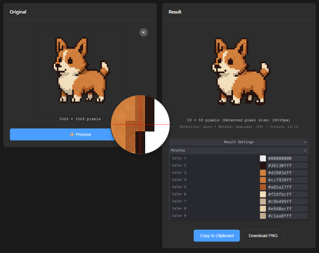 Browser Tool Screenshot for Pixel Art