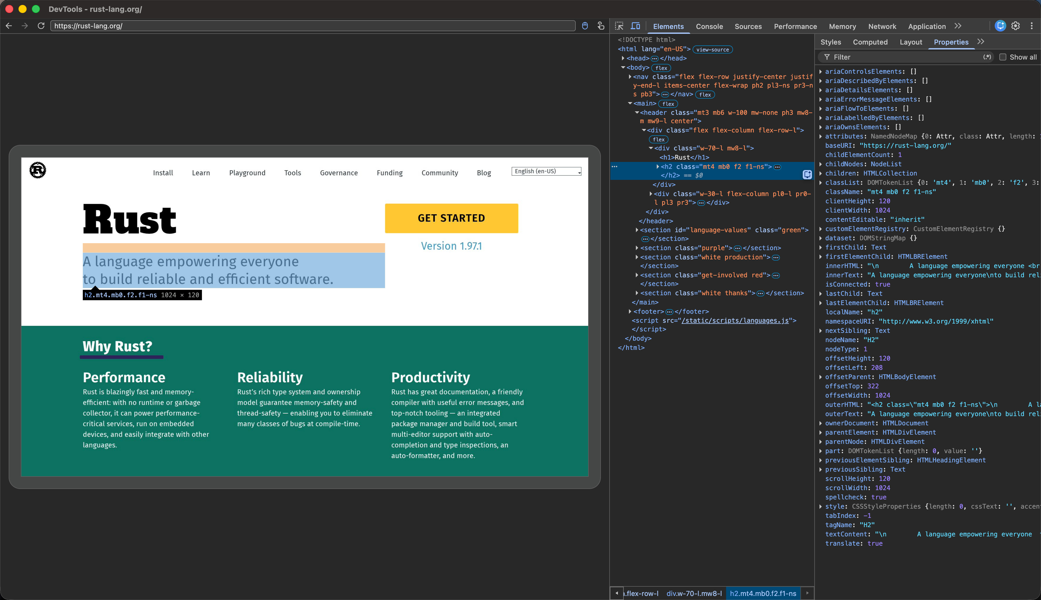 https://github.com/lexmount/moli/blob/HEAD/rust-lang.org rendered by Moli and inspected through Chrome DevTools