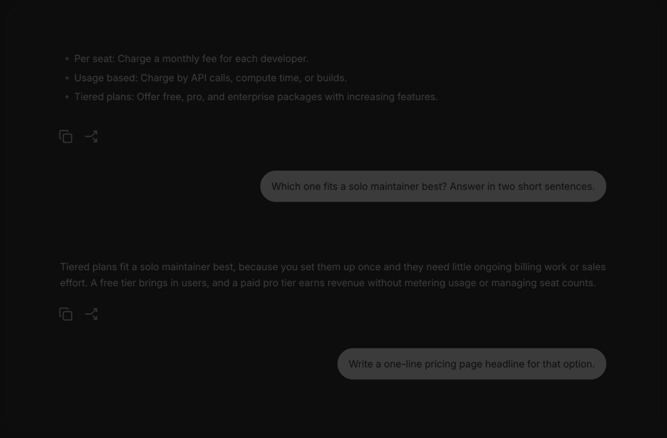 https://github.com/longsurf-ai/endo/blob/HEAD/Selecting text and choosing Dig in opens a side conversation; after Endo restarts, the thread and its Dig In return and Claude continues where Gemini left off.