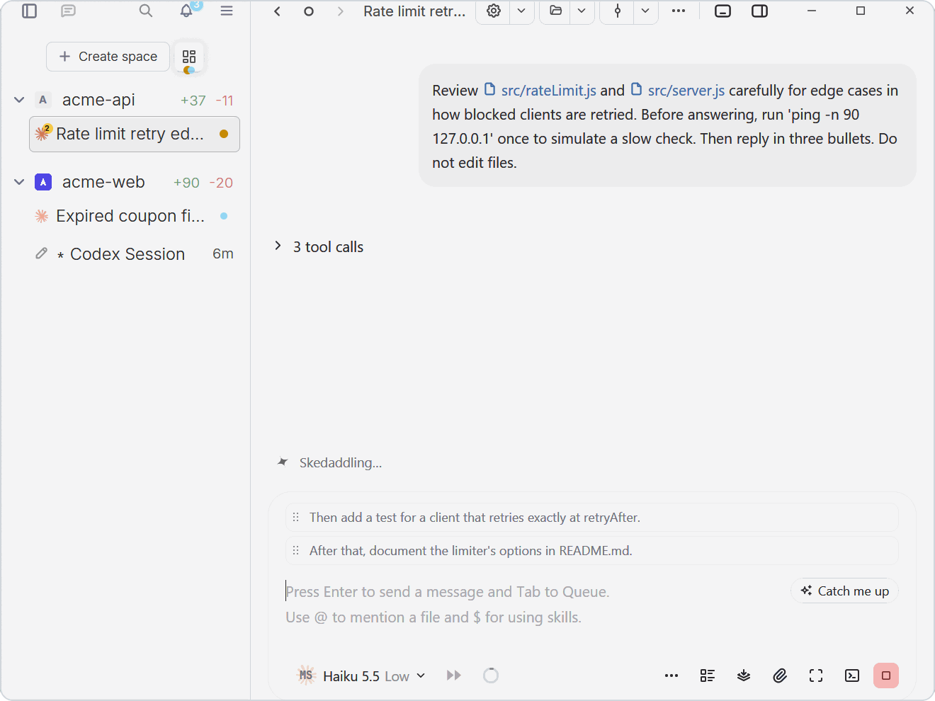 https://github.com/maddada/Ghostex/blob/HEAD/An agent at work with two queued prompts waiting above the chat input