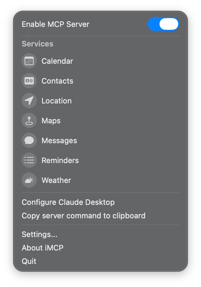 https://github.com/mattt/iMCP/blob/HEAD/Screenshot of iMCP on first launch
