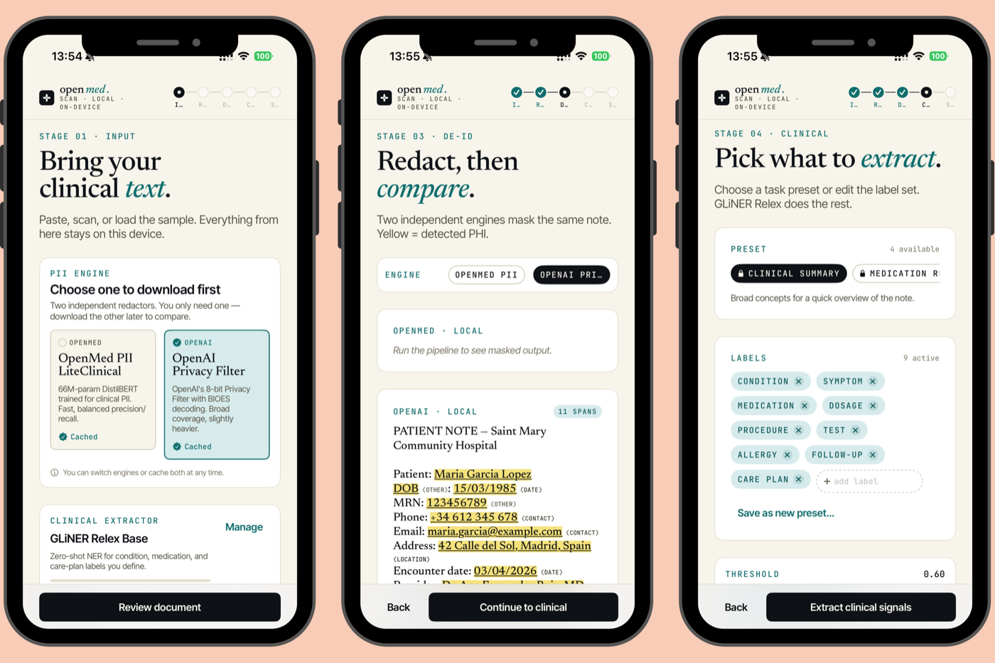 https://github.com/maziyarpanahi/openmed/blob/HEAD/OpenMed Scan on iPhone · on-device PII de-identification and clinical extraction via OpenMedKit