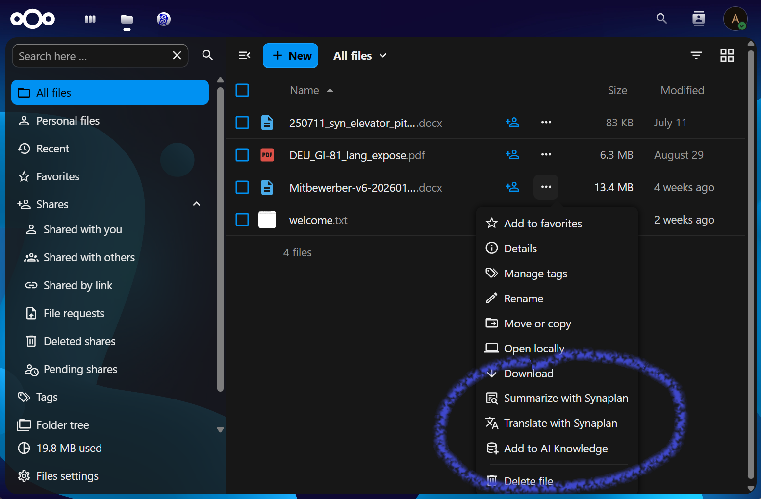 Context menu options