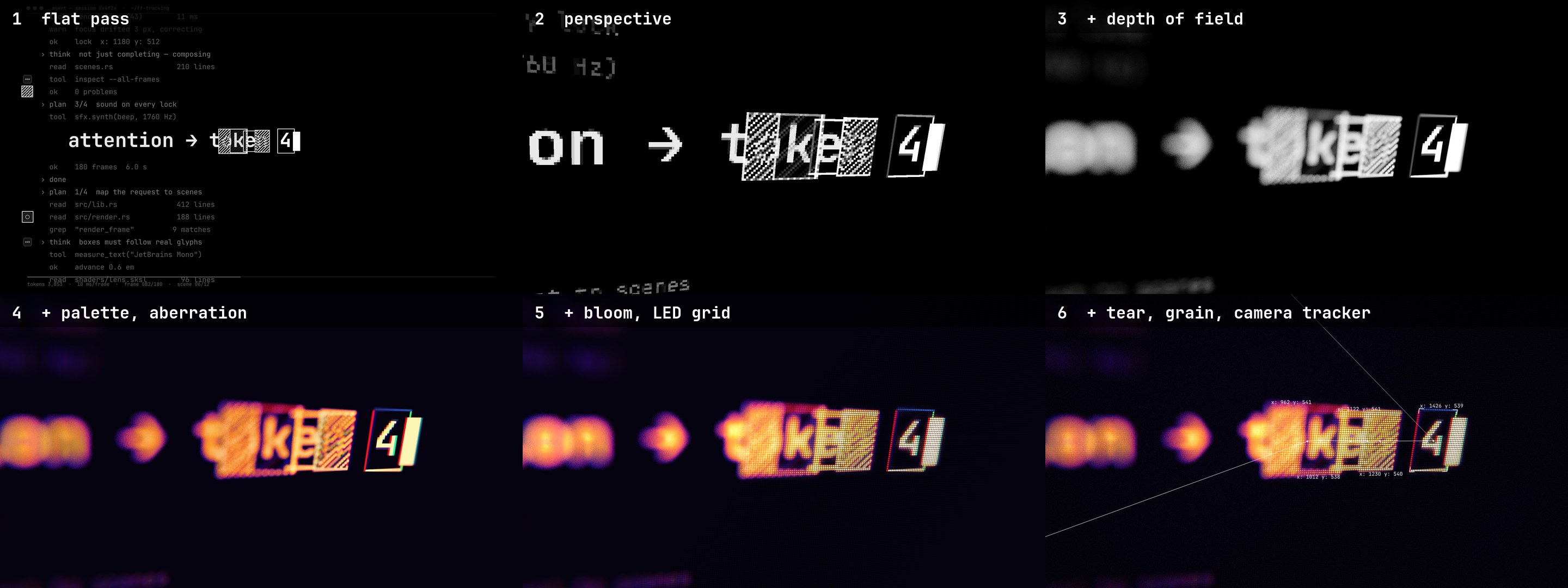 https://github.com/mrsarac/ff-tracking/blob/HEAD/The same frame through the six steps of the lens shader