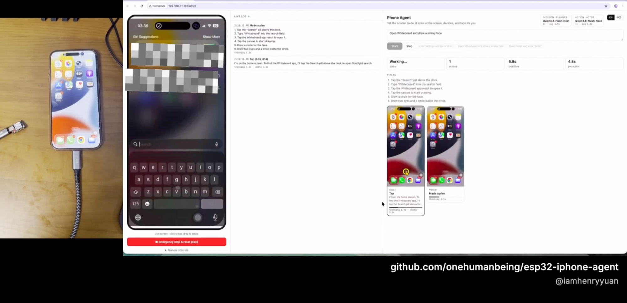 https://github.com/onehumanbeing/esp32-iphone-agent/blob/HEAD/A XIAO ESP32S3 plugged into an iPhone, next to the web UI