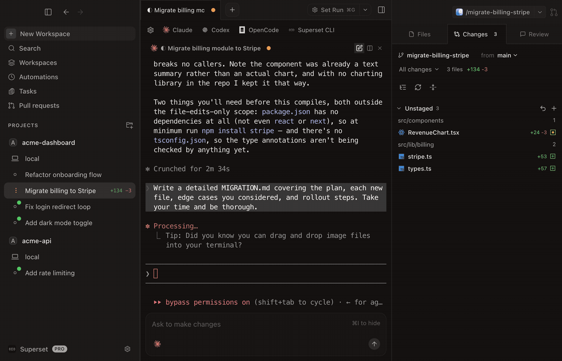 https://github.com/superset-sh/superset/blob/HEAD/Claude streaming a billing migration while other agents run in parallel workspaces