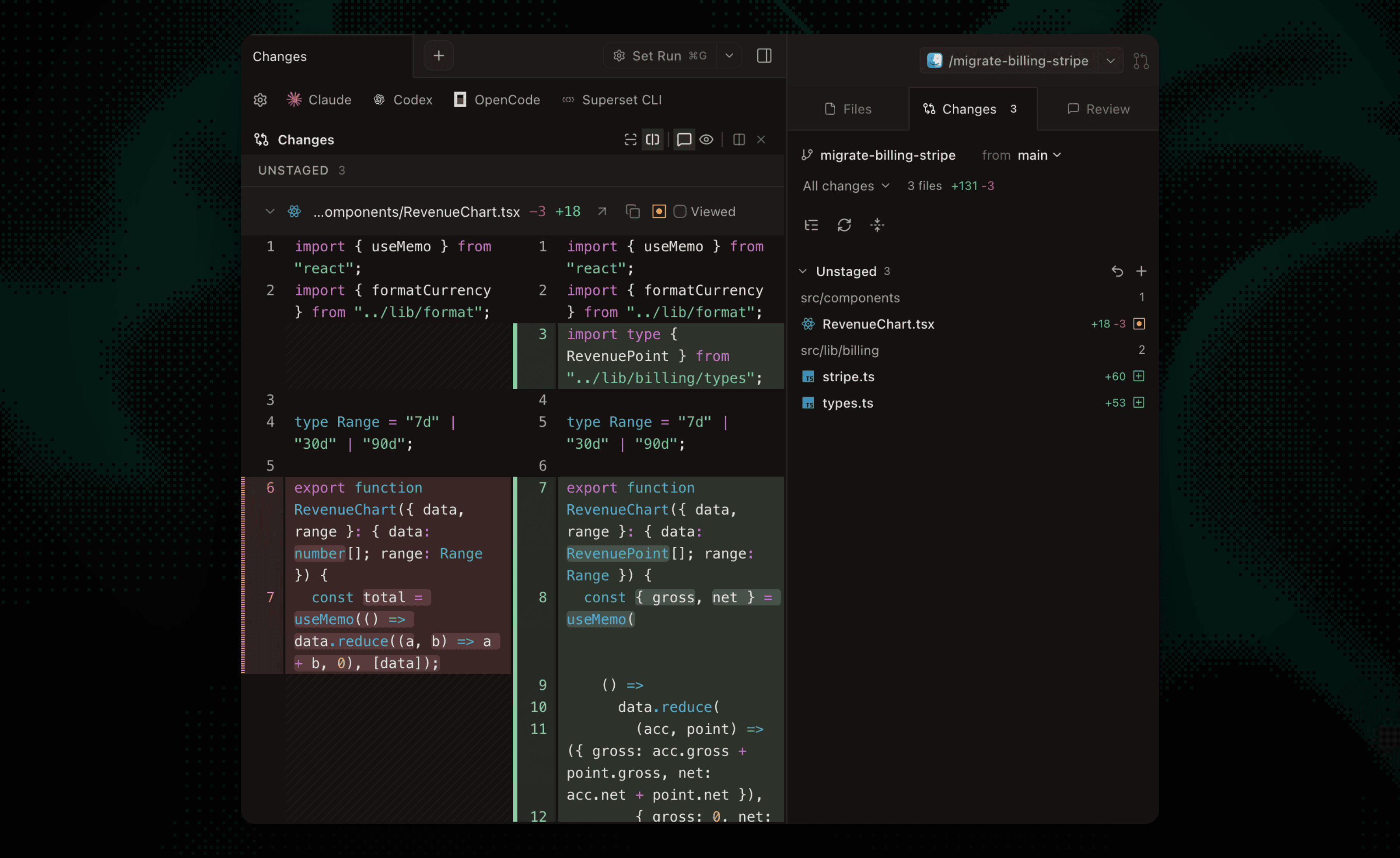 https://github.com/superset-sh/superset/blob/HEAD/Reviewing an agent's changes in the diff viewer