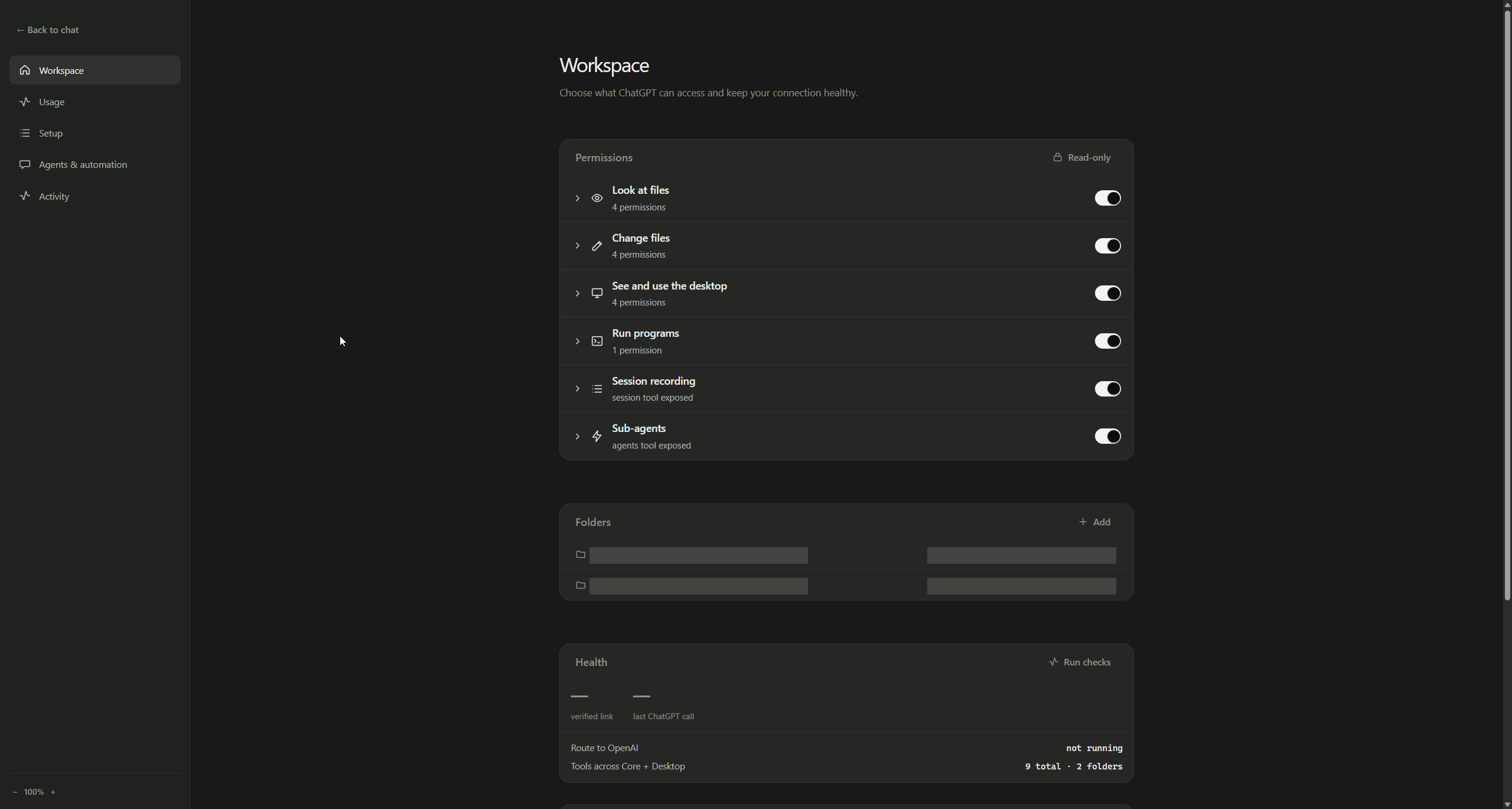 Folder and capability settings