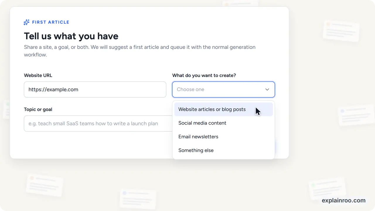 https://github.com/vincentsch/explainroo/blob/HEAD/A frame from the Unspar product demo: a form with a website field and an open dropdown