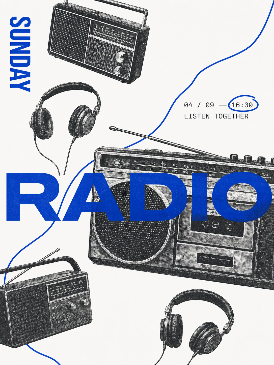 https://github.com/yanliudesign/mono-color-skill/blob/HEAD/Cobalt and black radio listening poster