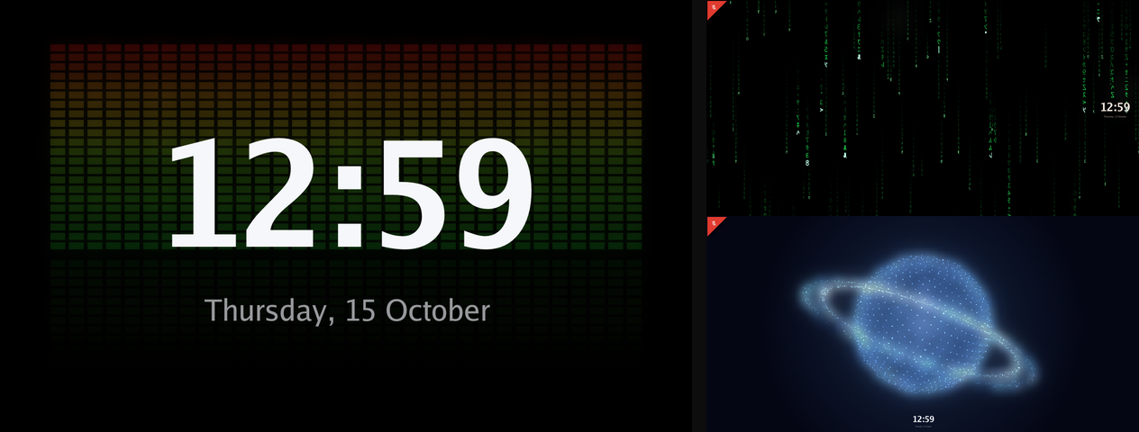 https://github.com/ygelfand/echolocal/blob/HEAD/An Echo Show 8 with the Digital VU visual behind the clock, and two Echo Show 5s running Matrix and Orb